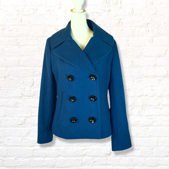 Merona Jackets & Blazers - MERONA Womens Wool Blend Pea Coat Size S Teal Double Breasted